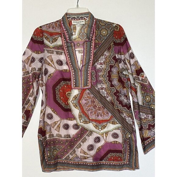 HALE BOB Joanna Voile Fuchsia Beaded Long Flared Sleeve Tunic Top Blouse - Picture 6 of 12